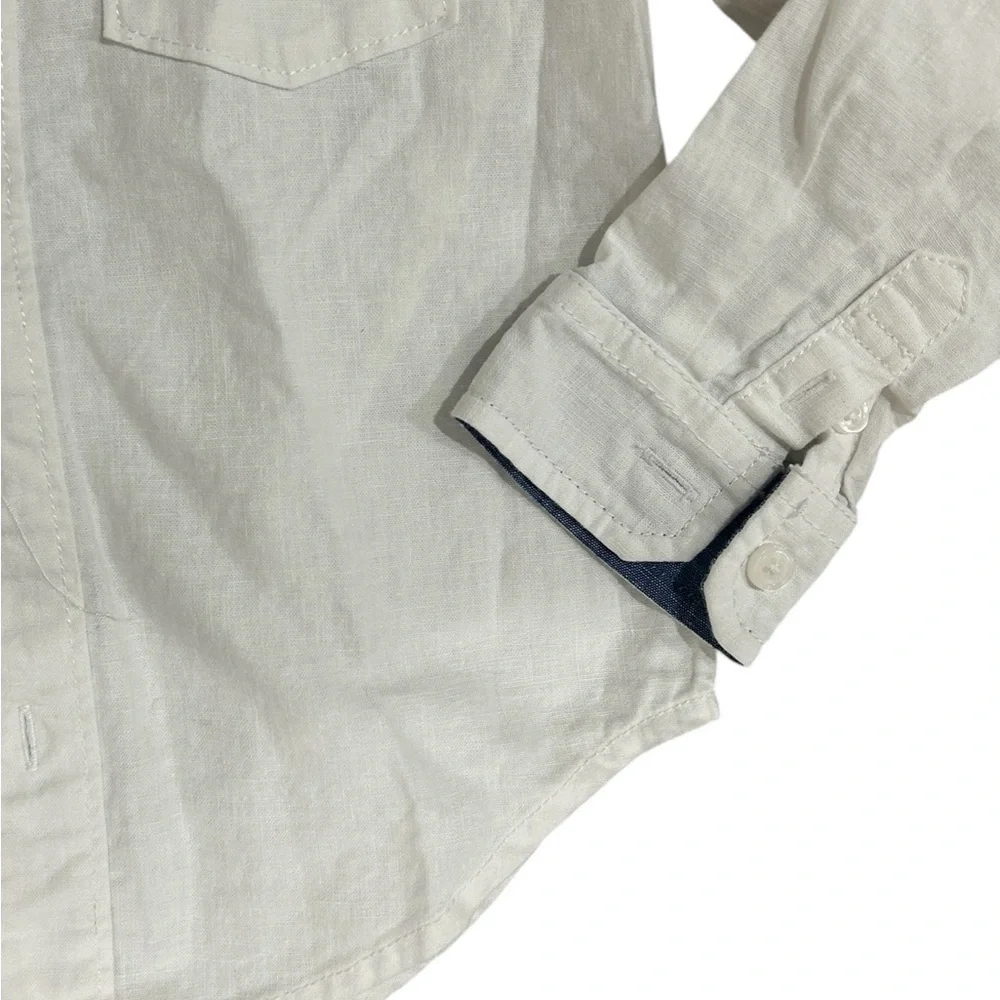 Hope & Henry White linen/cotton Blue denim collar trim Button Down Shirt size xs